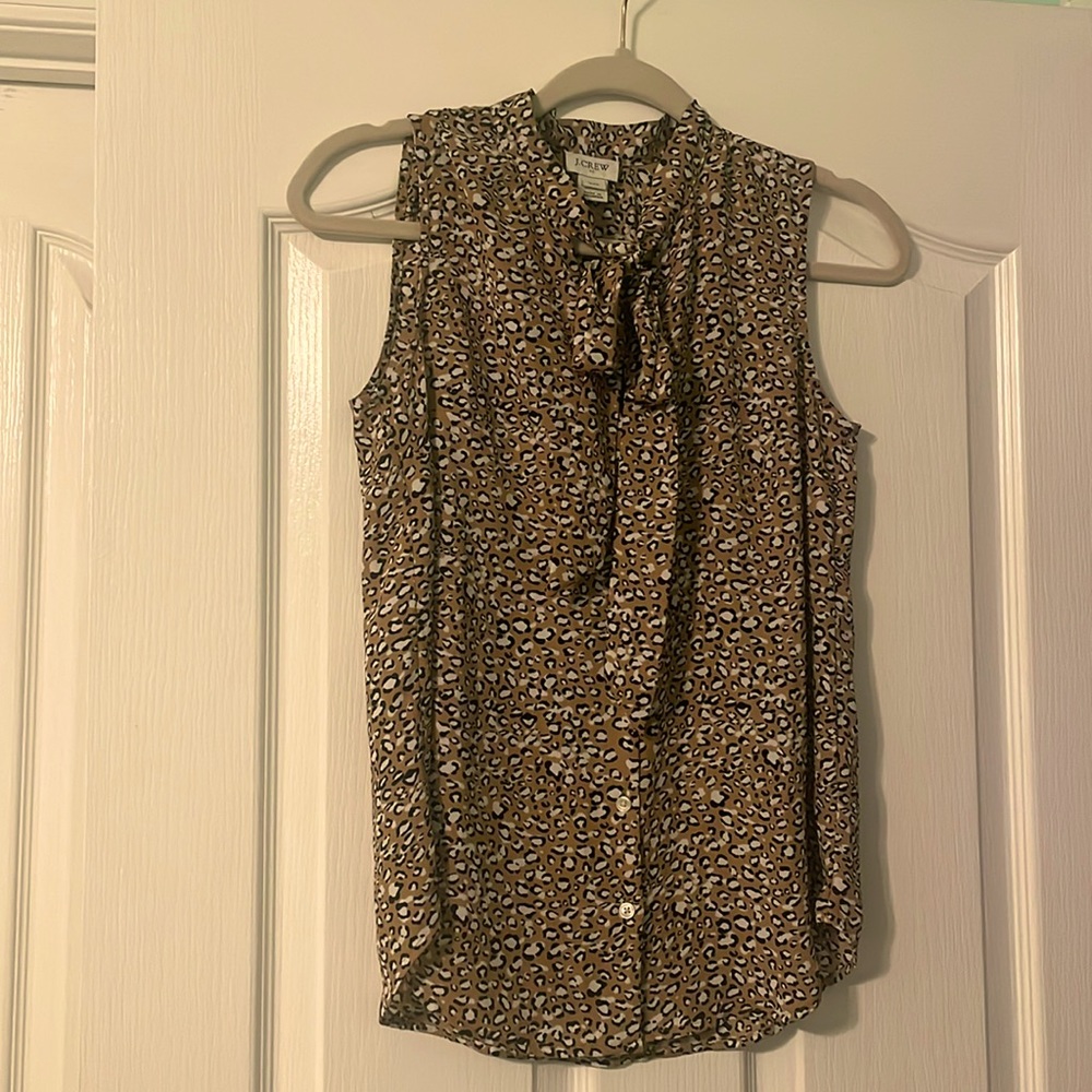 J crew leopard print button down tie front tank XXS
